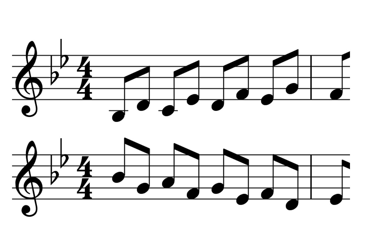 music notation for b flat major scale in broken thirds