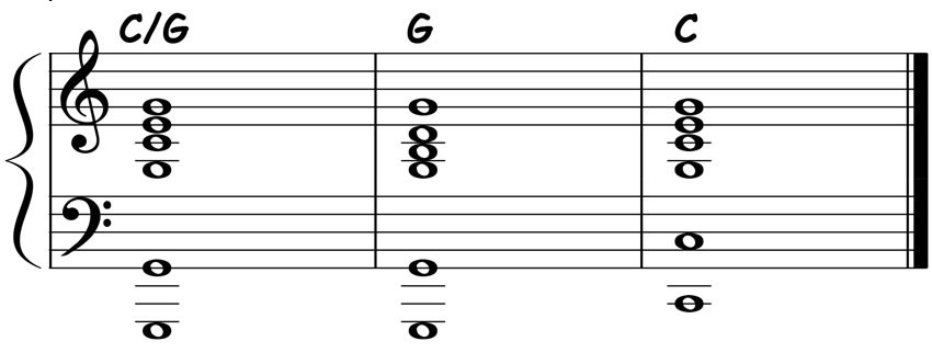 music notation for a c major triad in second inversion