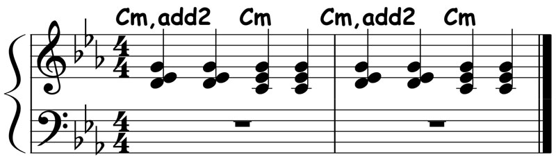 piano music score for opening chords to Nadia's theme