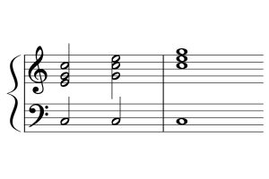 music notation for a c major triad voicing