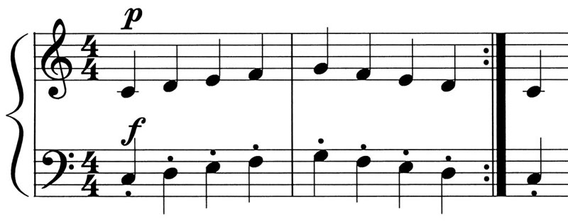 music notation for the five note scale c d e f g going up and down