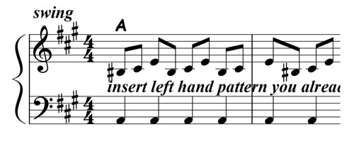 music notation for blues piano lick 011