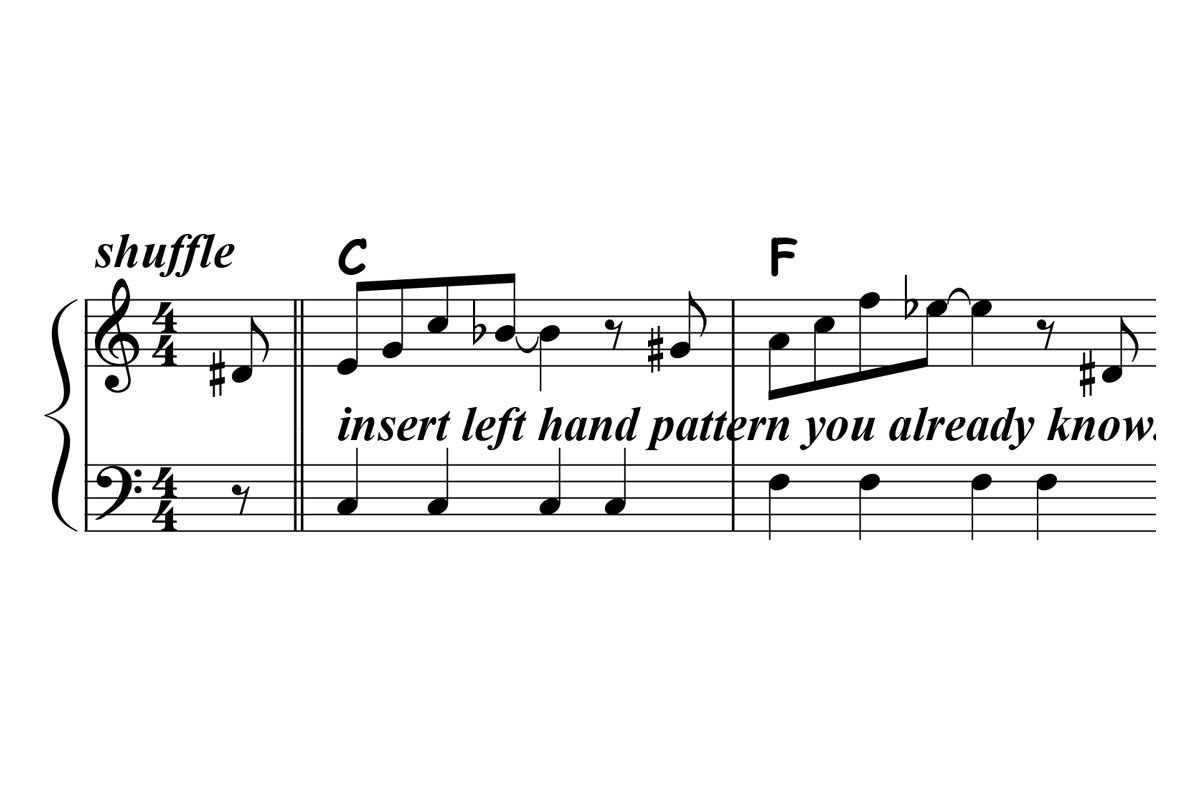 music notation for a blues piano lick
