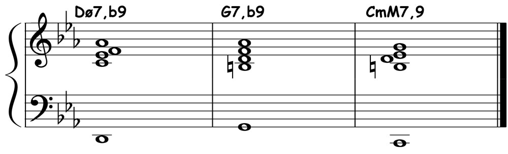 piano-ology-jazz-school-minor-2-5-1-chord-progression-flat9-flat9-9-chord-voicings-variation-2-notation