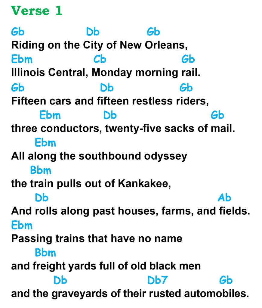 City of New Orleans chords and lyrics