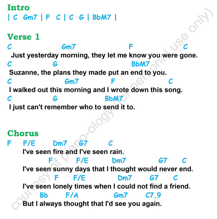 fire and rain chords and lyrics