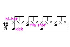 pop-rock 12/8 drum pattern
