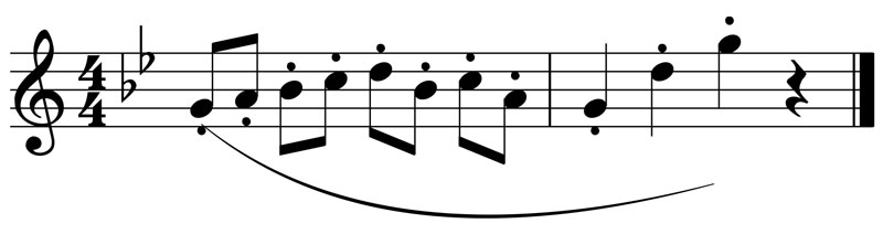 music notation for a portato phrase