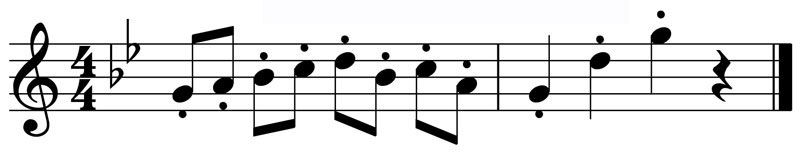 music notation for a staccato phrase