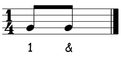 music score showing how to count eighth notes in 1/4 meter