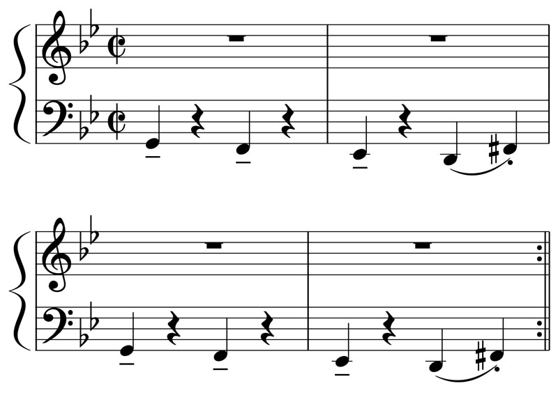 music score showing the bass line for hit the road jack