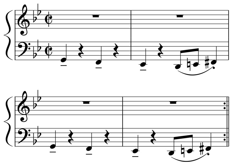 music score showing the bass line for hit the road jack