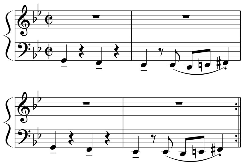 music score showing the bass line for hit the road jack