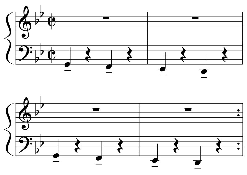 music score showing the bass line for hit the road jack