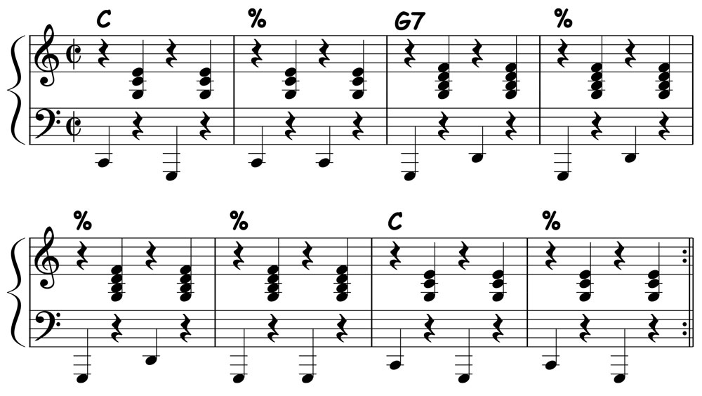 piano score for piano comping pattern for jambalaya
