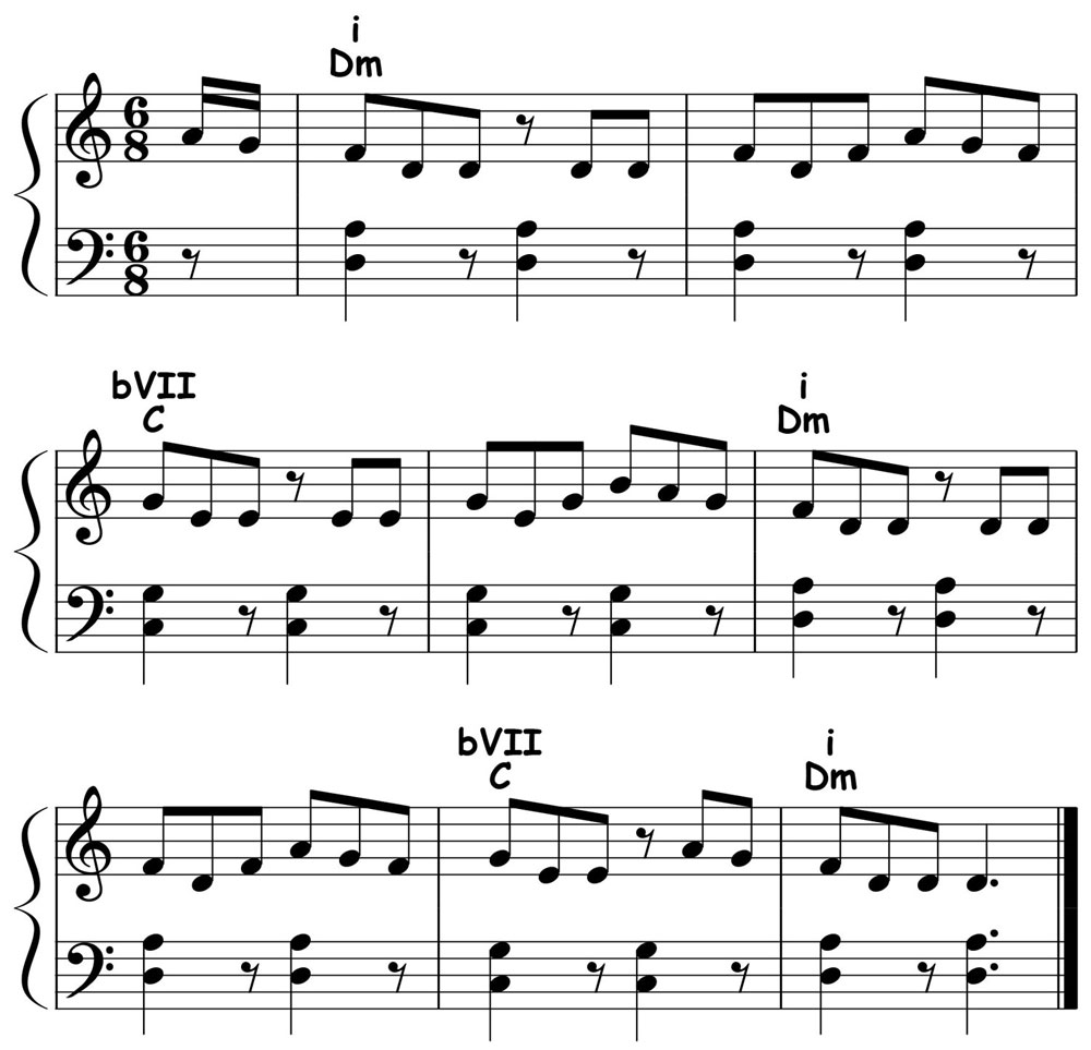 music notation for irish jig in the key of d dorian