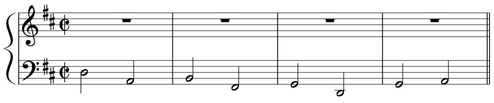 music score showing the bass line for pachelbel's canon