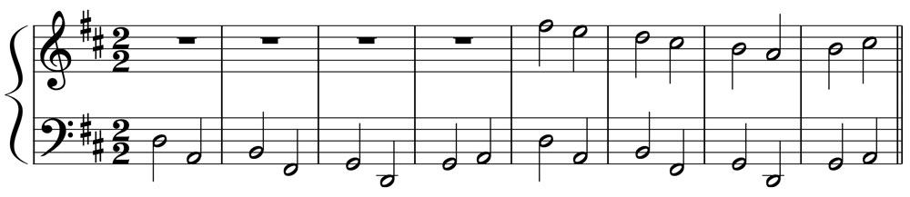 piano music score for pachelbels canon written in 2/2 time
