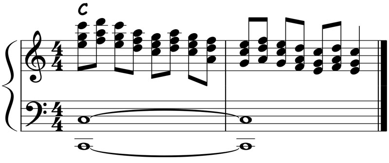 music notation for gospel piano major triad neighbor chords