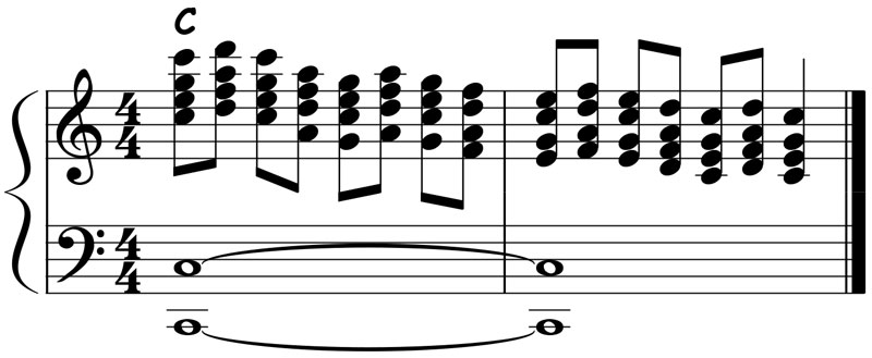 music notation for gospel piano major triad neighbor chords