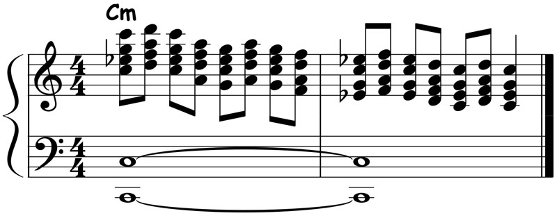 music notation for gospel piano minor triad neighbor chords