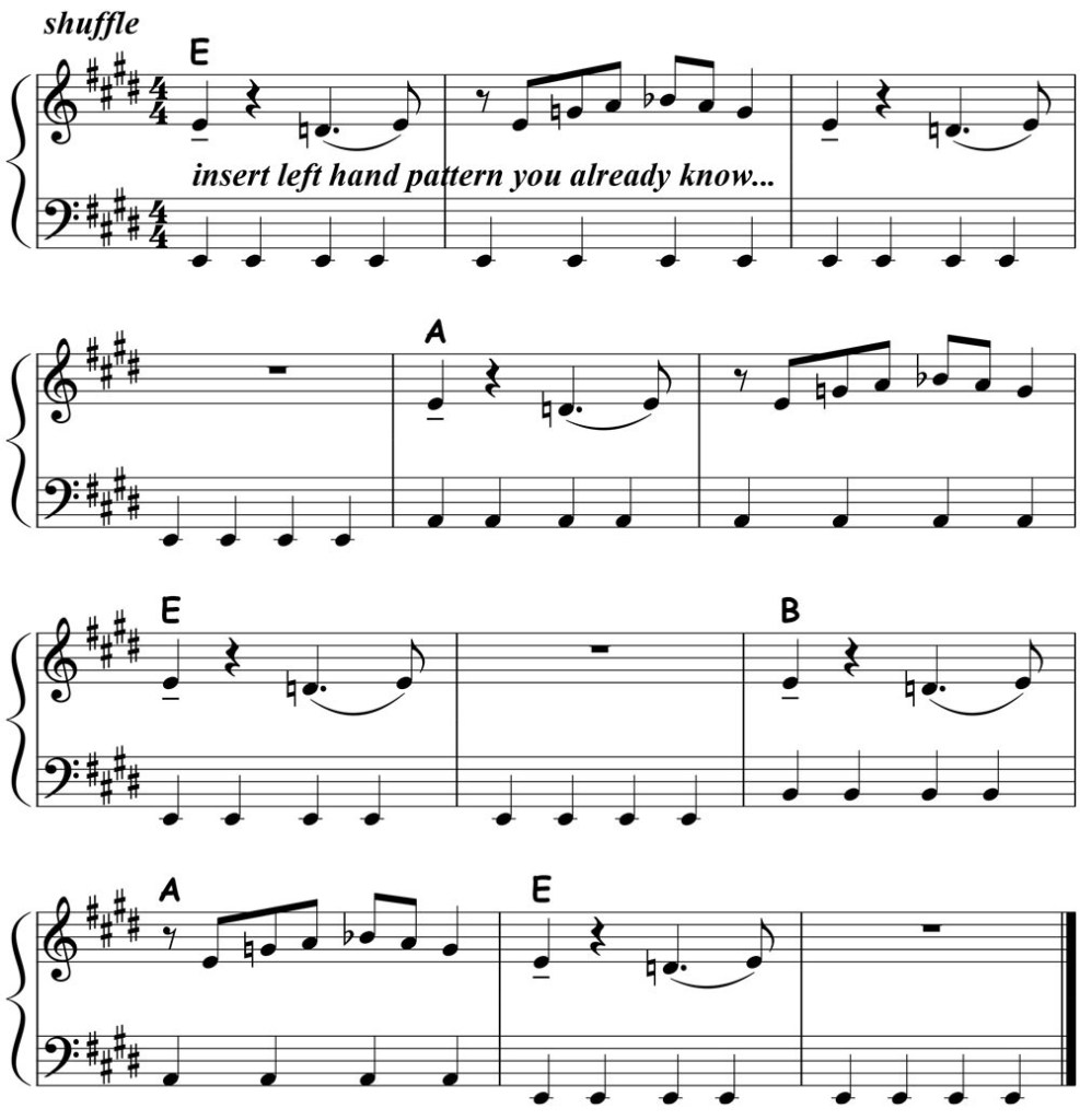 music notation for blues piano lick 004