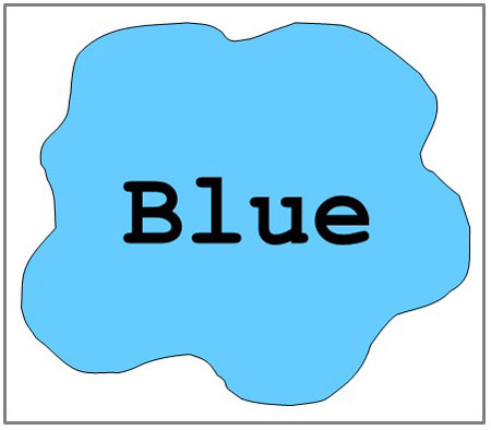 The word BLUE superimposed on a blue colored blob