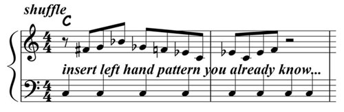 music notation for blues piano lick 002
