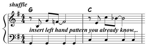 music notation for blues piano lick 003