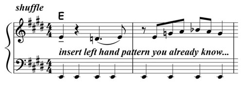 music notation for blues piano lick 004