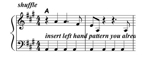 music notation for blues piano lick 005