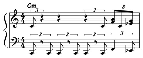 music notation for blues piano lick 006