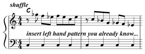 music notation for blues piano lick 007