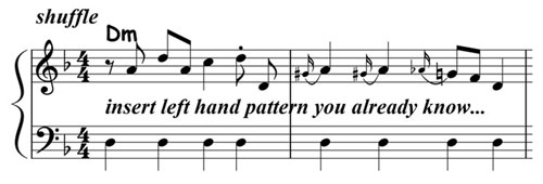 music notation for blues piano lick 008