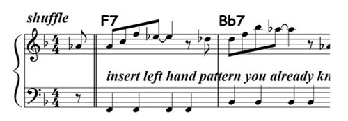 music notation for blues piano lick 009