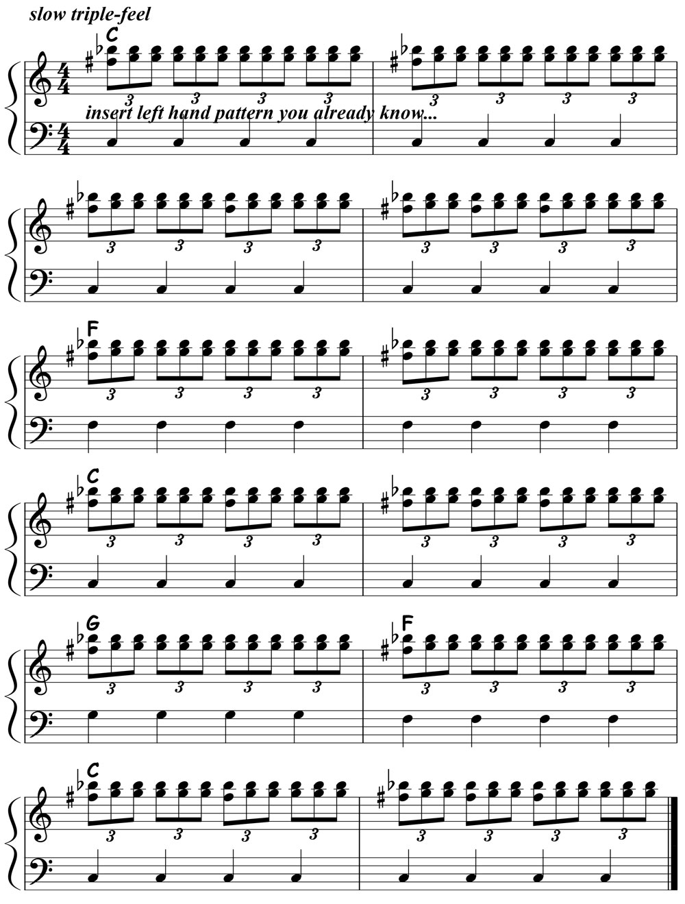 music notation for blues piano lick 010 variation