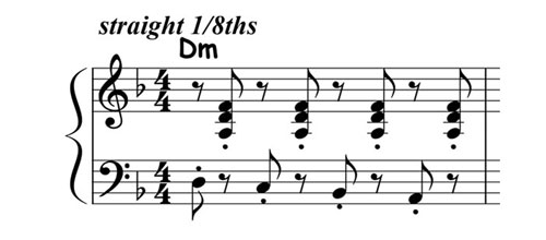 music notation for blues piano lick 017