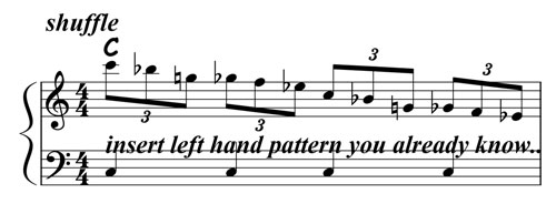 music notation for blues piano lick 013