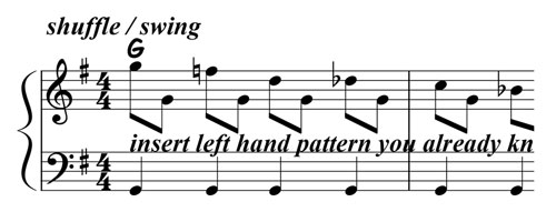 music notation for blues piano lick 015