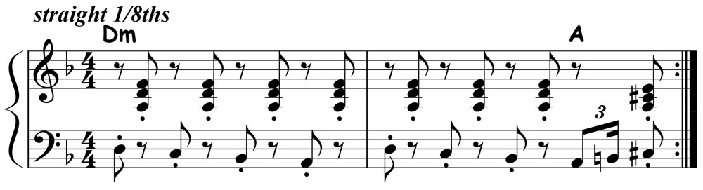 music notation for blues piano lick 017
