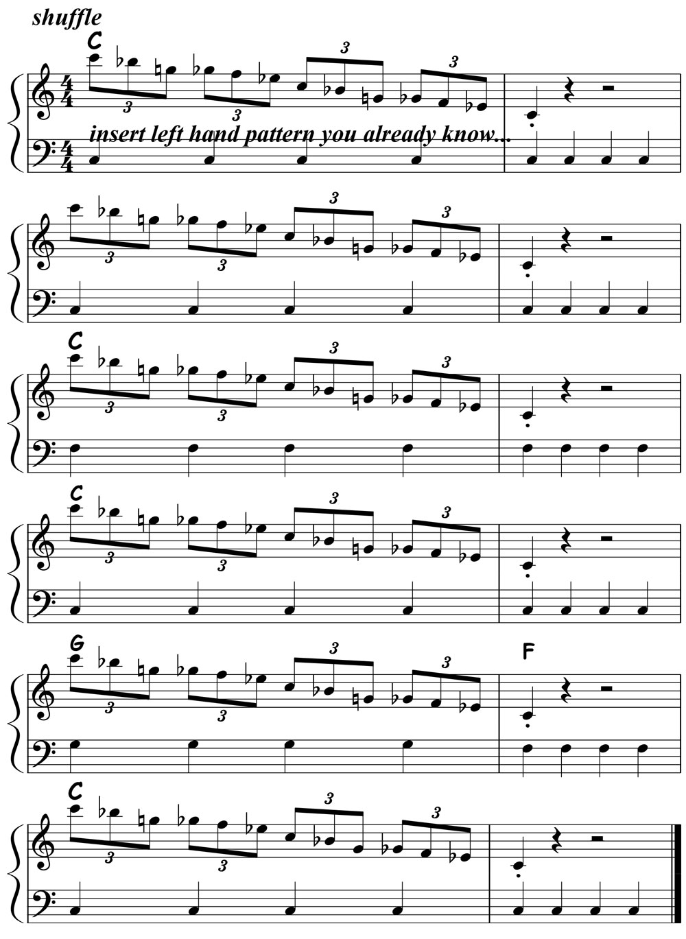 music notation for blues piano lick 013