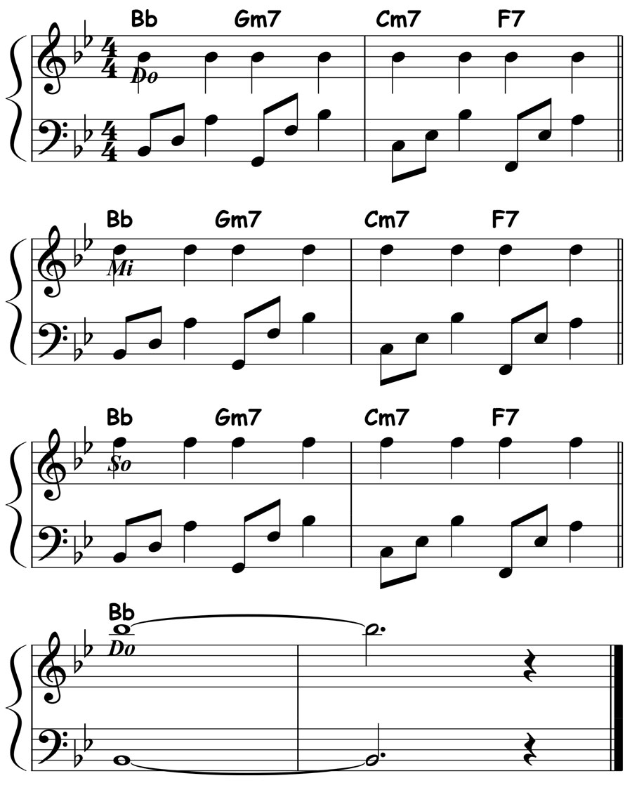 music notation for jazz piano lick 001 etude 02