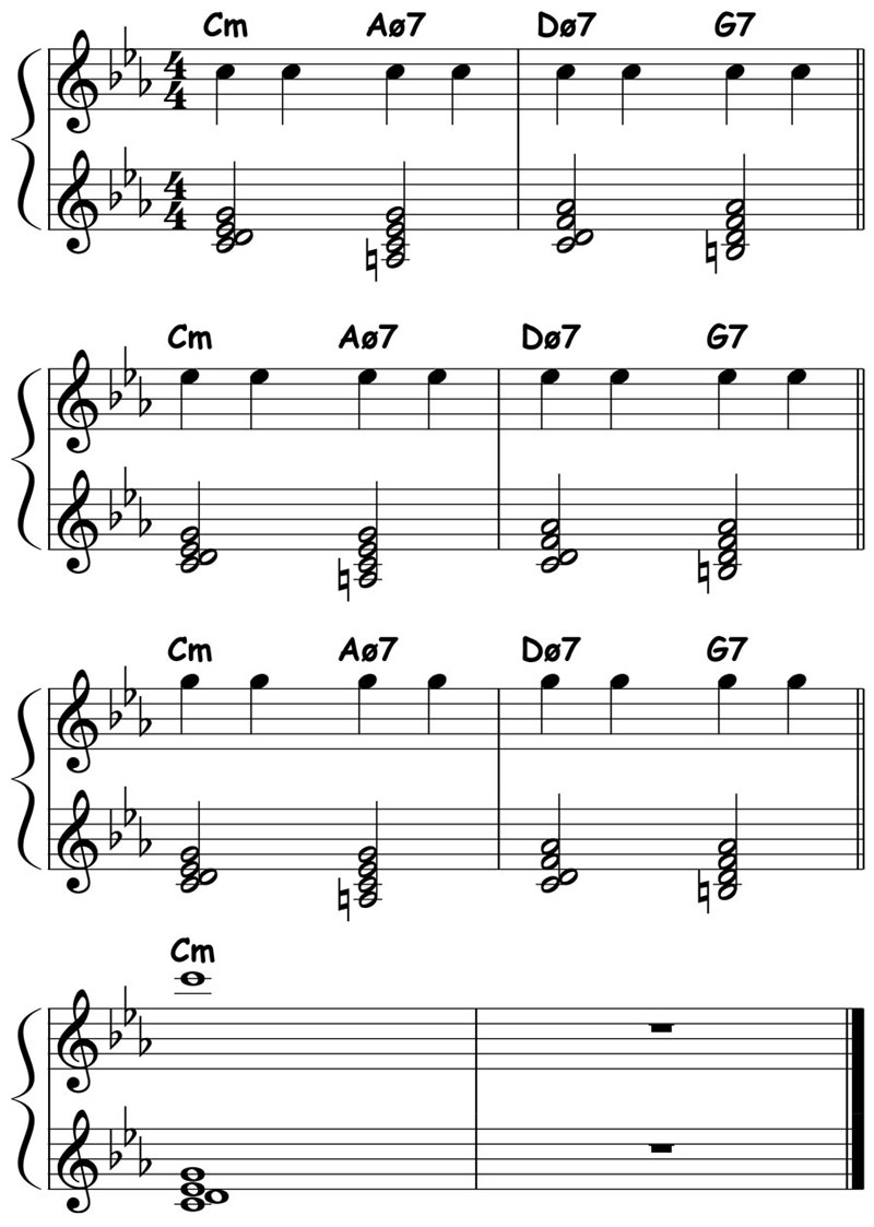 music notation for jazz piano lick 002 etude 02