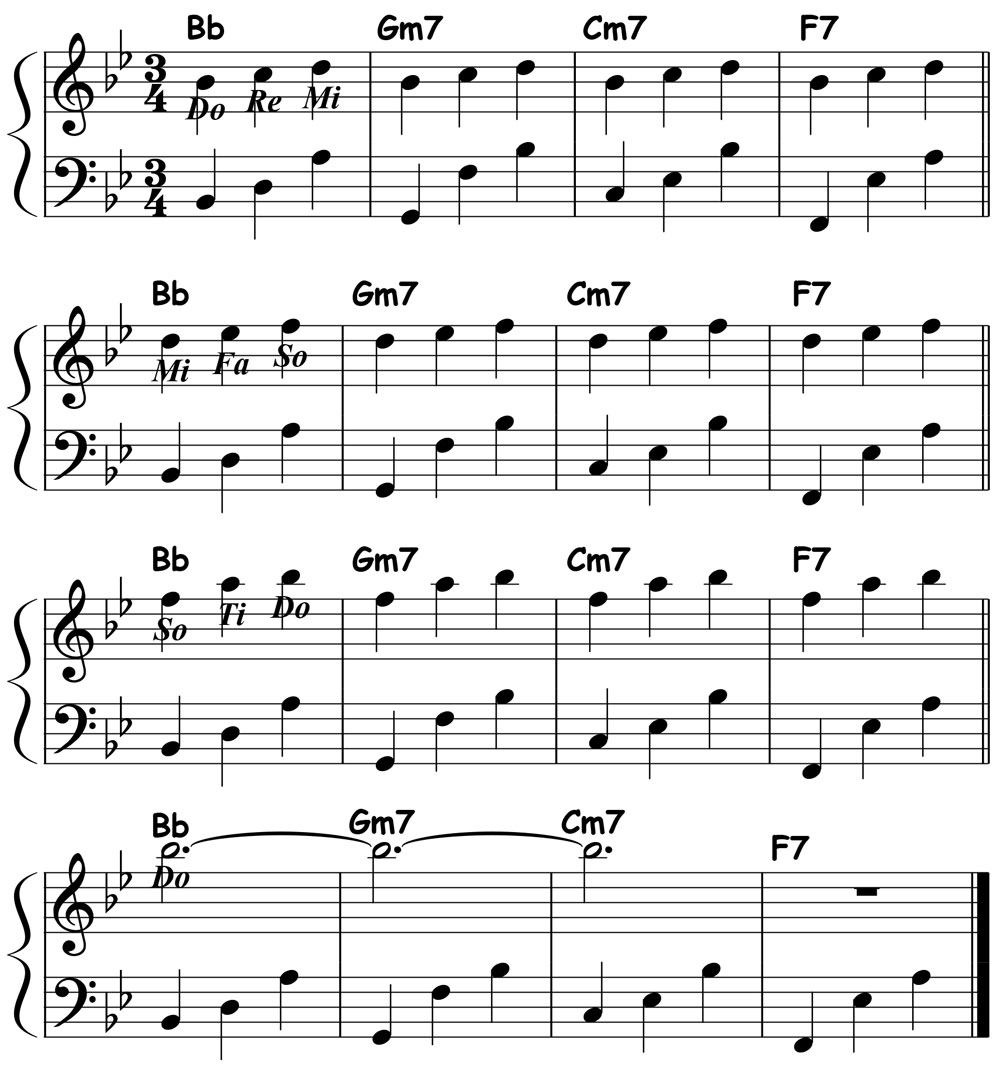 music notation for jazz piano lick 007 etude 02