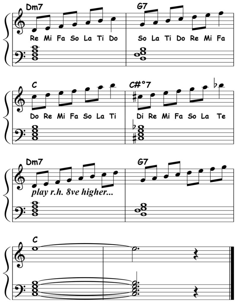 music notation for jazz piano lick 011 etude 01