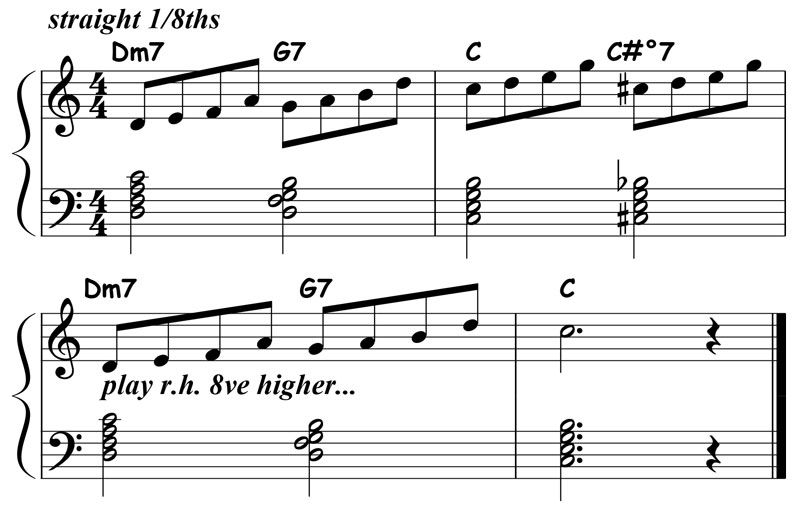 music notation for jazz piano lick 012 etude 01