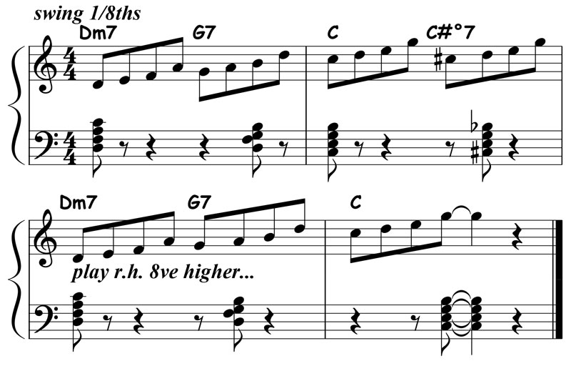 music notation for jazz piano lick 012 etude 02