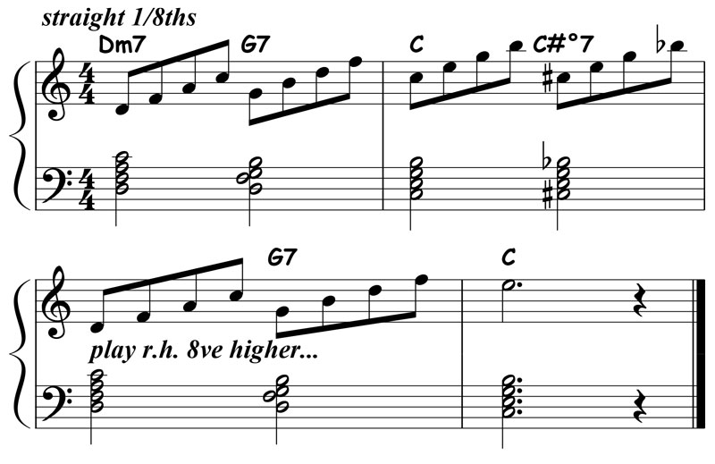 music notation for jazz piano lick 013 etude 01