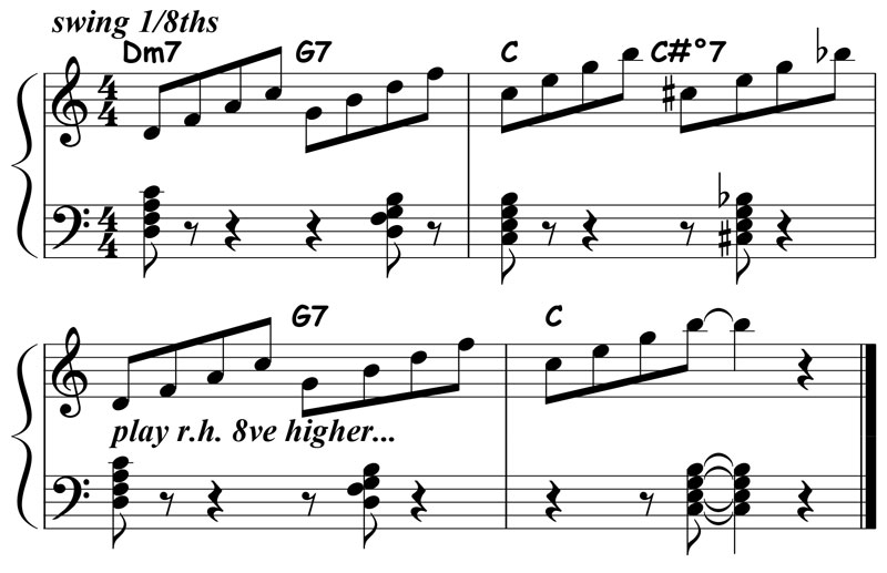 music notation for jazz piano lick 013 etude 02