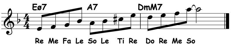music notation for jazz piano lick 025 solfege view of the melody